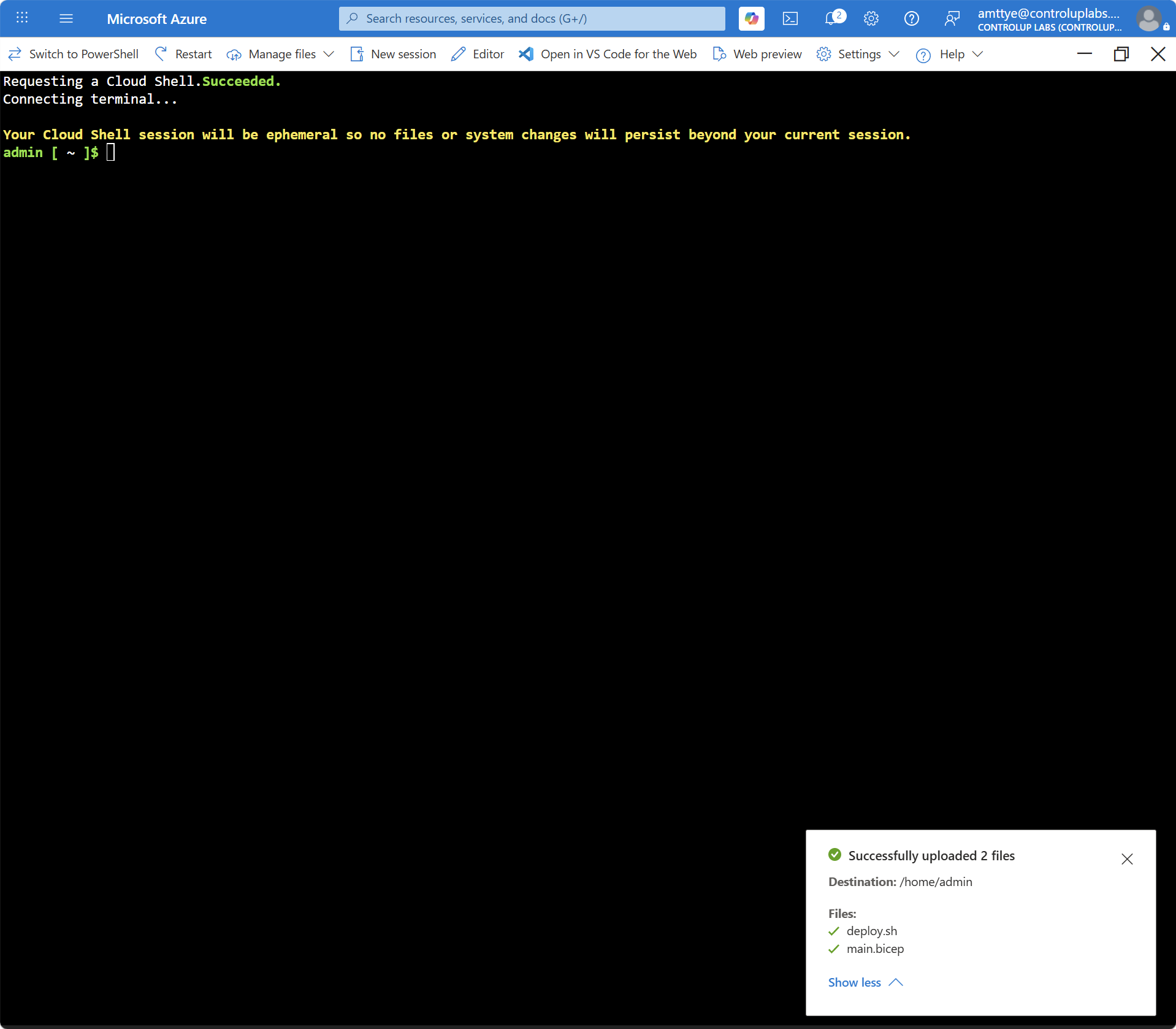 Files uploaded to Cloud Shell