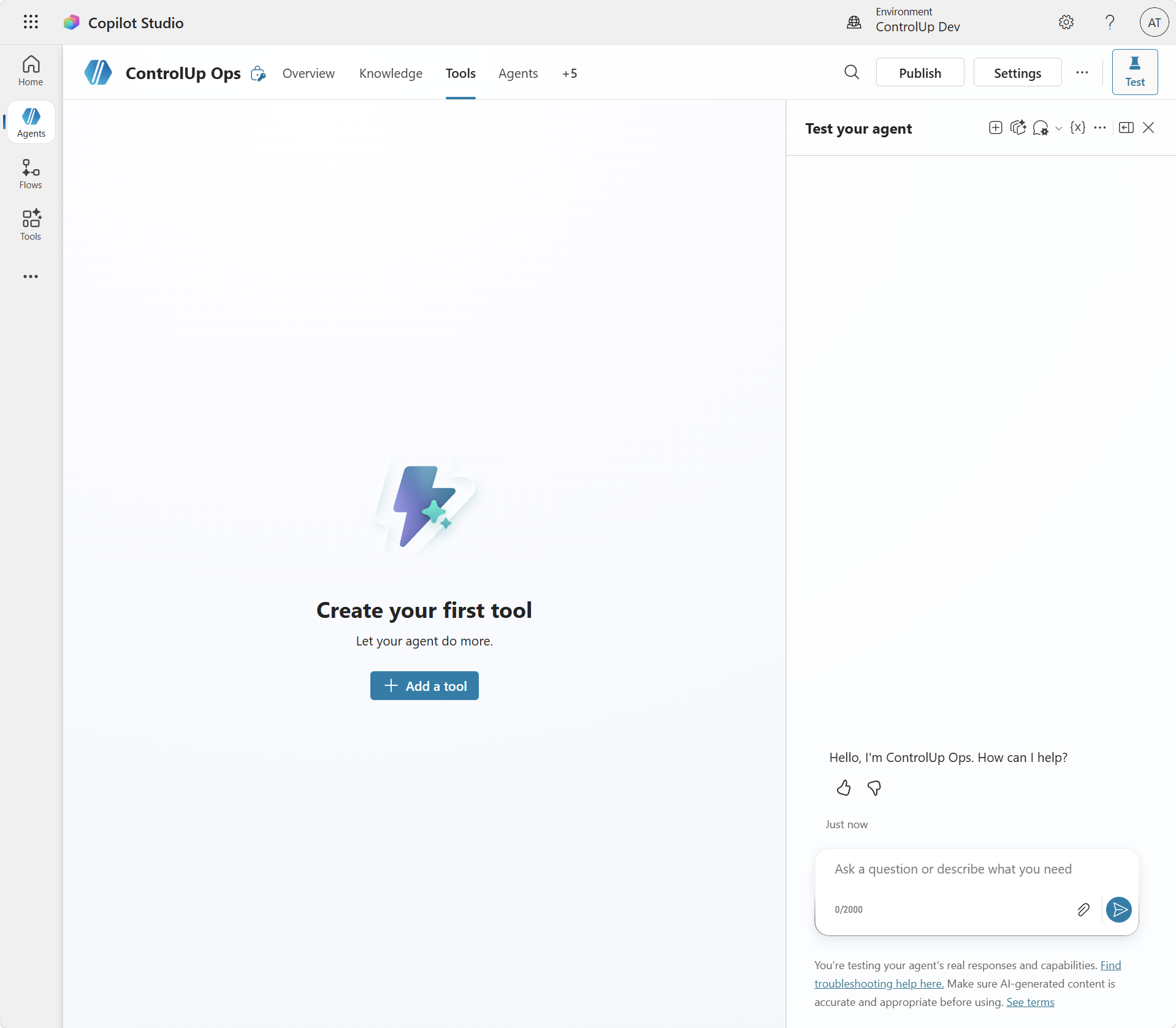Copilot Studio Tools tab, Add a tool