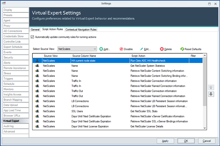 ControlUp Virtual Expert Settings