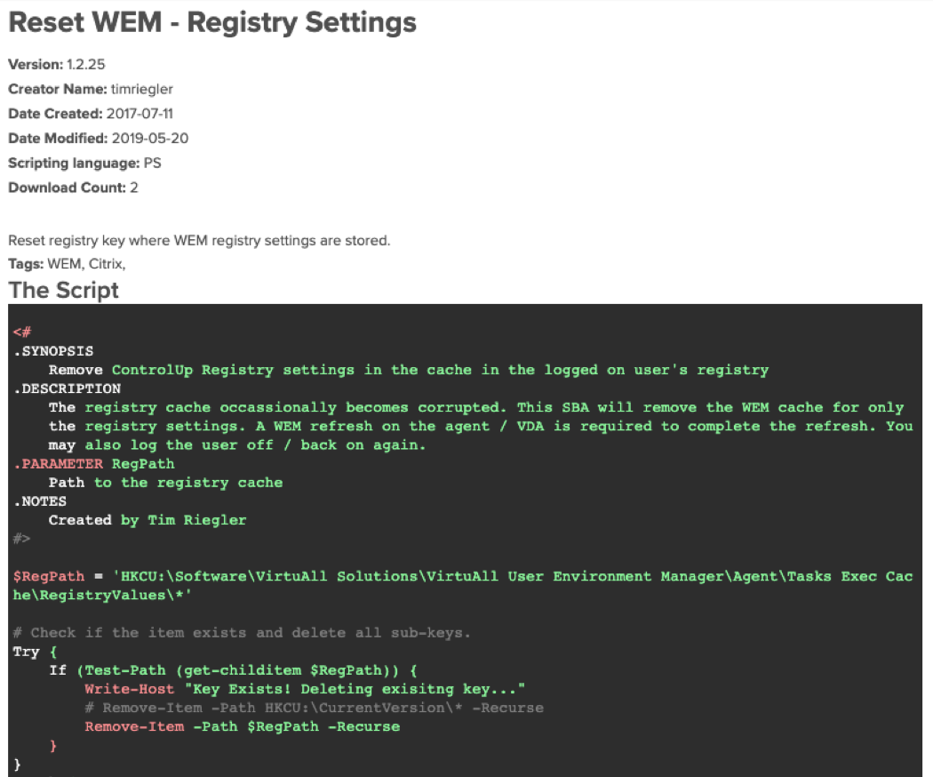 Reset WEM - Registry Settings