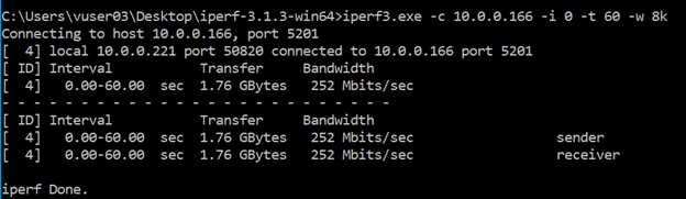 IPerf3 8K window size Test Results