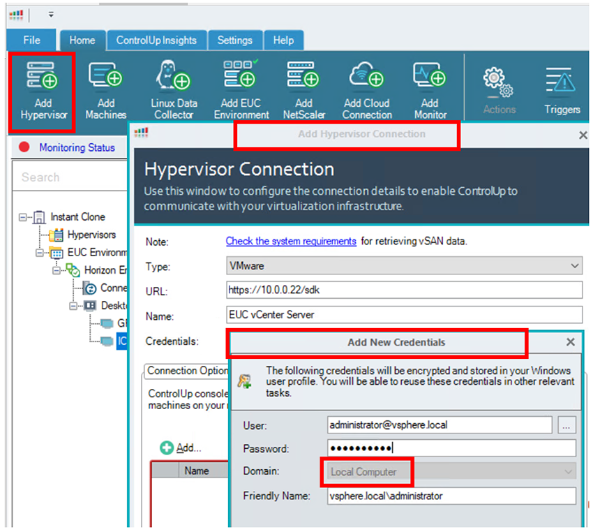 Add VMware Hypervisor to ControlUp