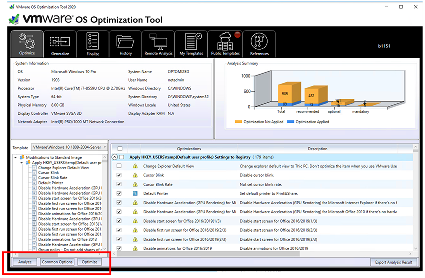 click Analyze, examine the changes that it will make, and then click Optimize