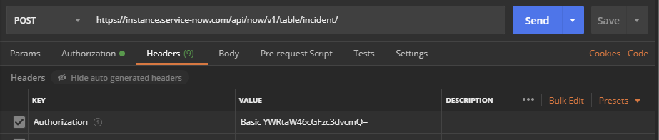 Figure 4 - Manual Authorization header in Postman