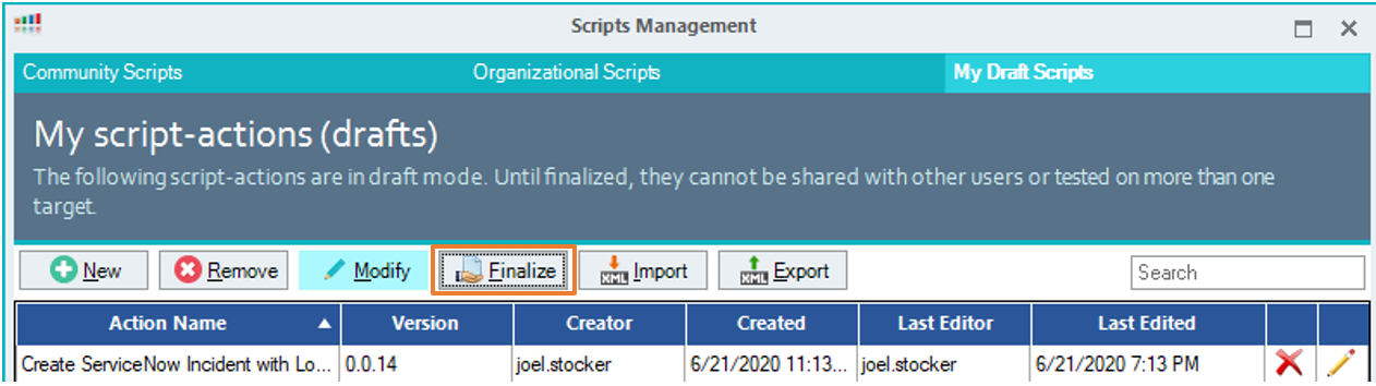 Finalize a Script in ControlUp