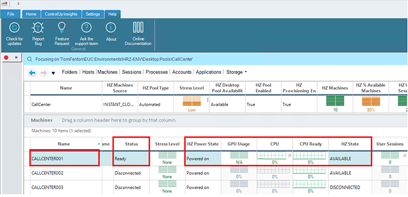 ControlUp Console will connect and start to collect and display its metrics.