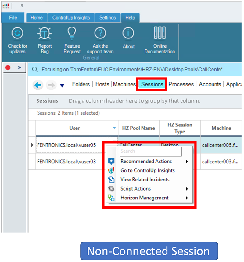 When you connect to your EUC environment, ControlUp will pull down any users in that service.