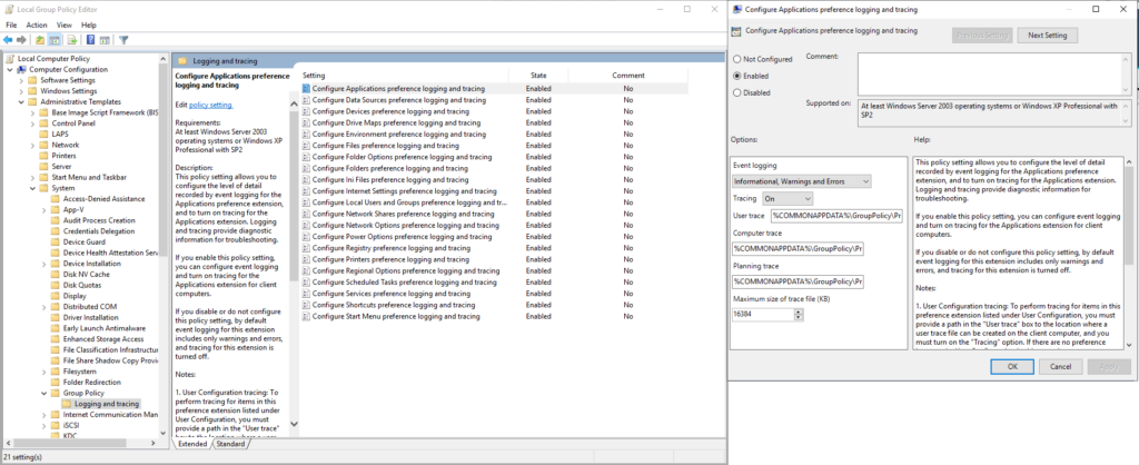 Group Policy Logging and tracing