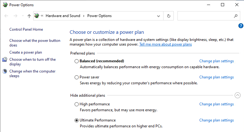 Windows 10 EVD doesn’t have Ultimate Performance — only High Performance 