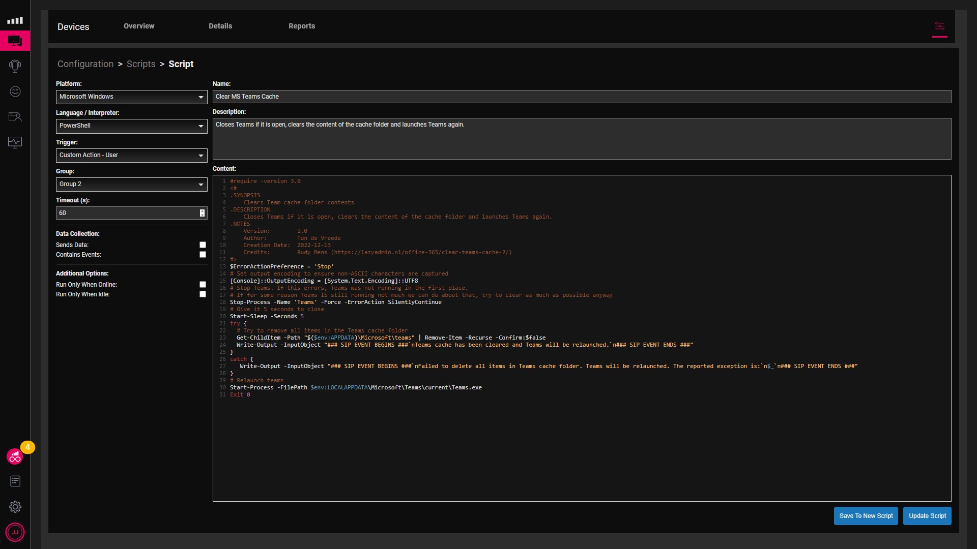 Edge DX Action Script Configuration