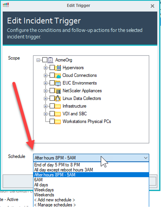 Edit incident trigger dialog