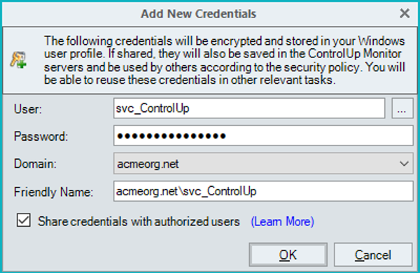 Add new credentials dialog in ControlUp