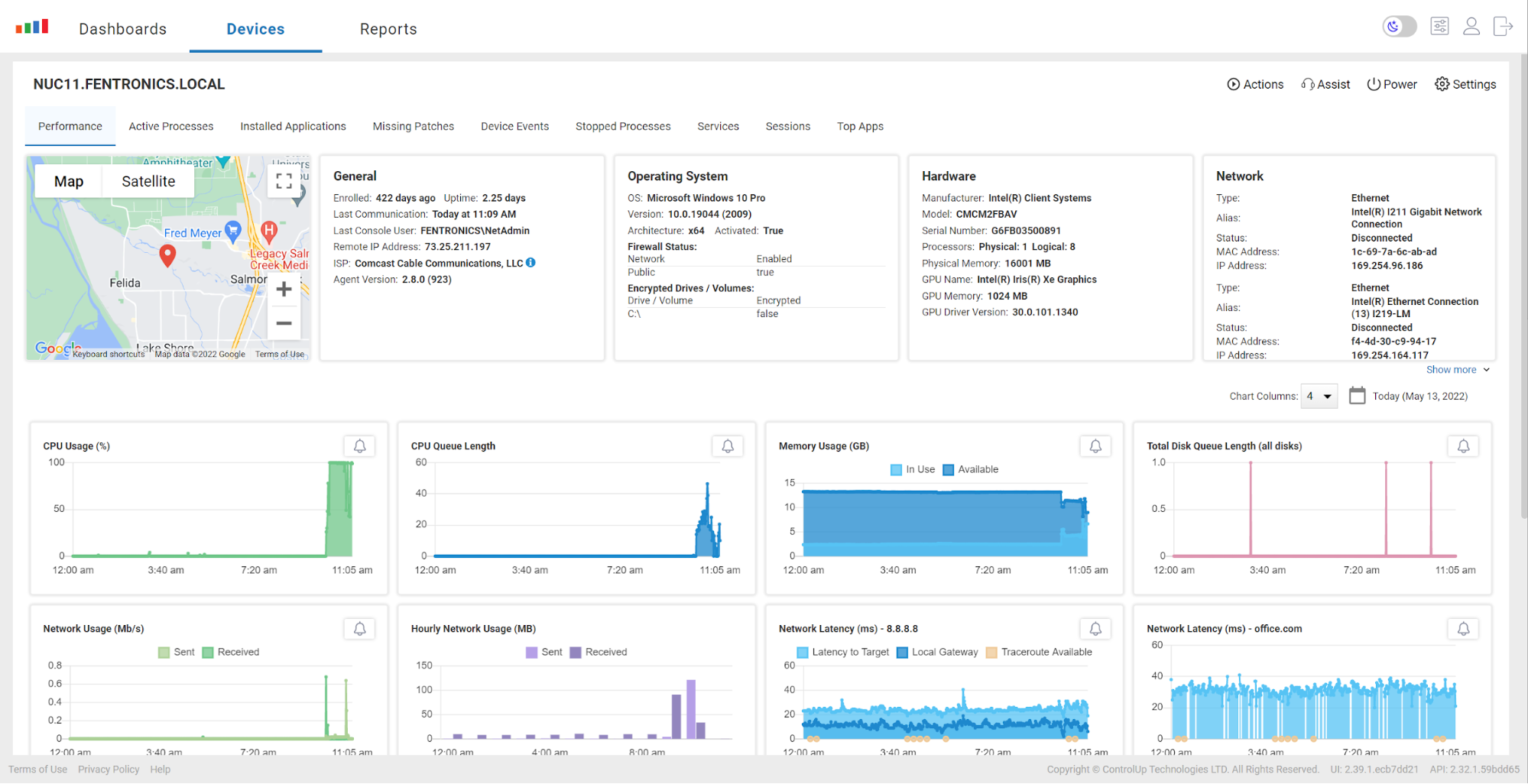This is a detail view of a device with high CPU usage.
