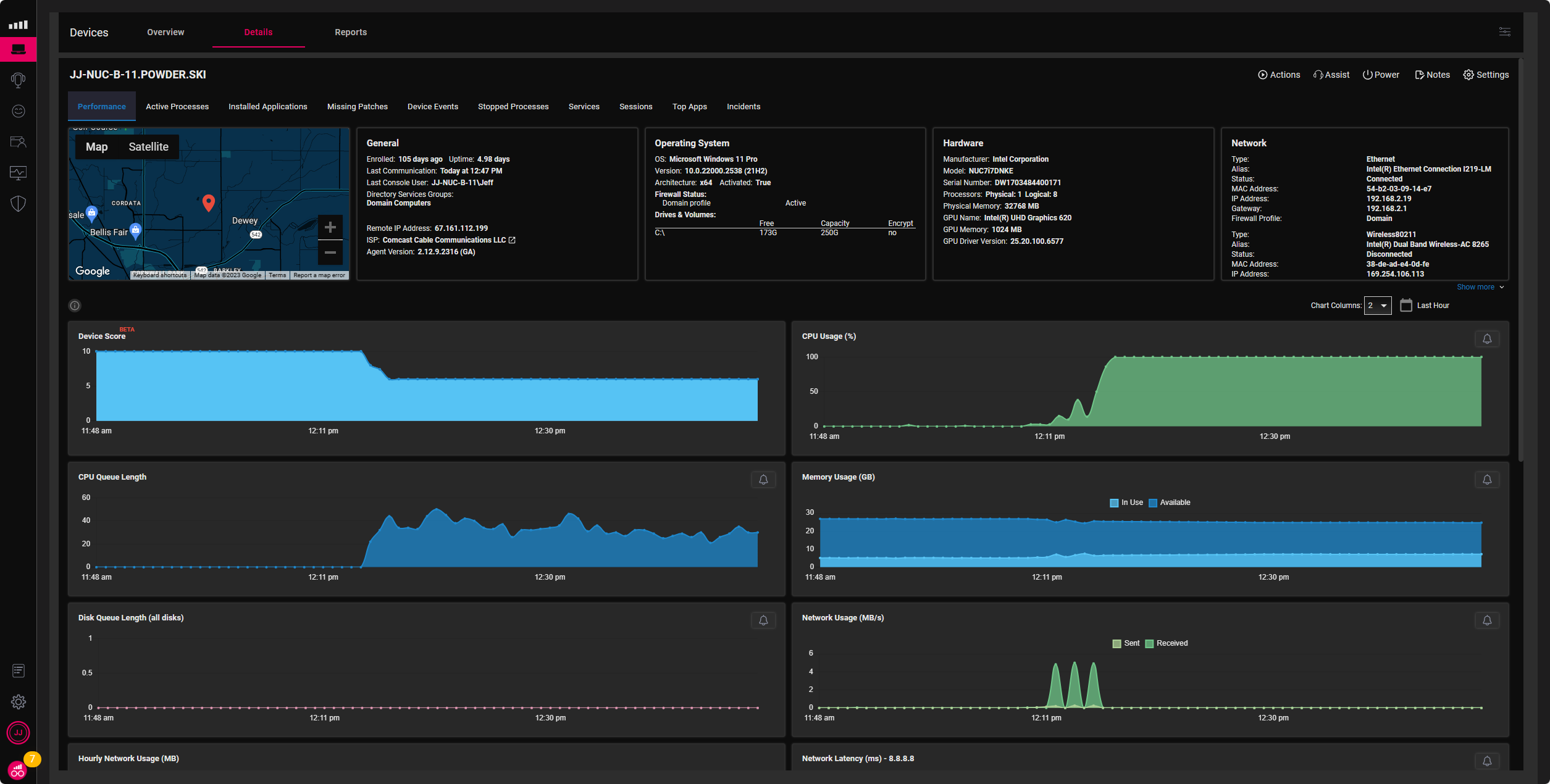 Figure 1, Device details with high CPU