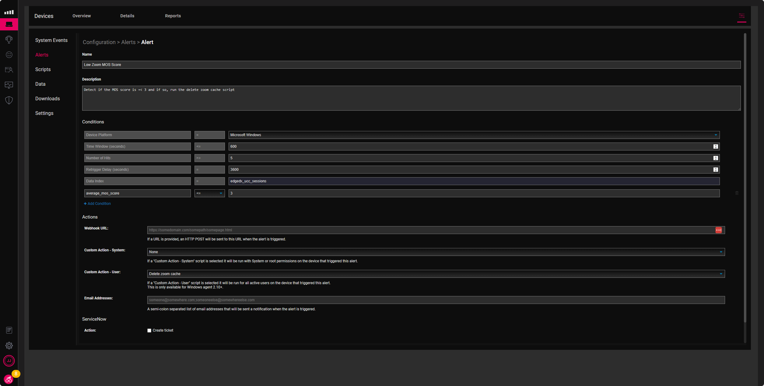 Figure 5, Edge DX alert for low MOS score