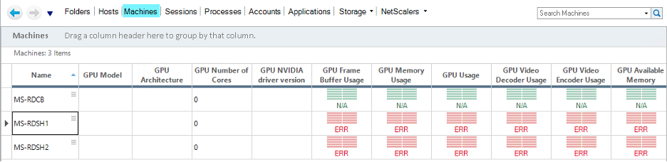 Image 5: Error labels in NVIDIA GRID metrics when the GPU driver is not supported or not in a proper NVIDIA GRID mode.