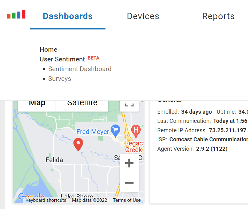 There are two tabs in Edge DX that are used for user sentiment: Surveys and Sentiment.