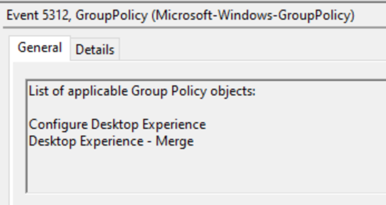 List of applicable group policy objects
