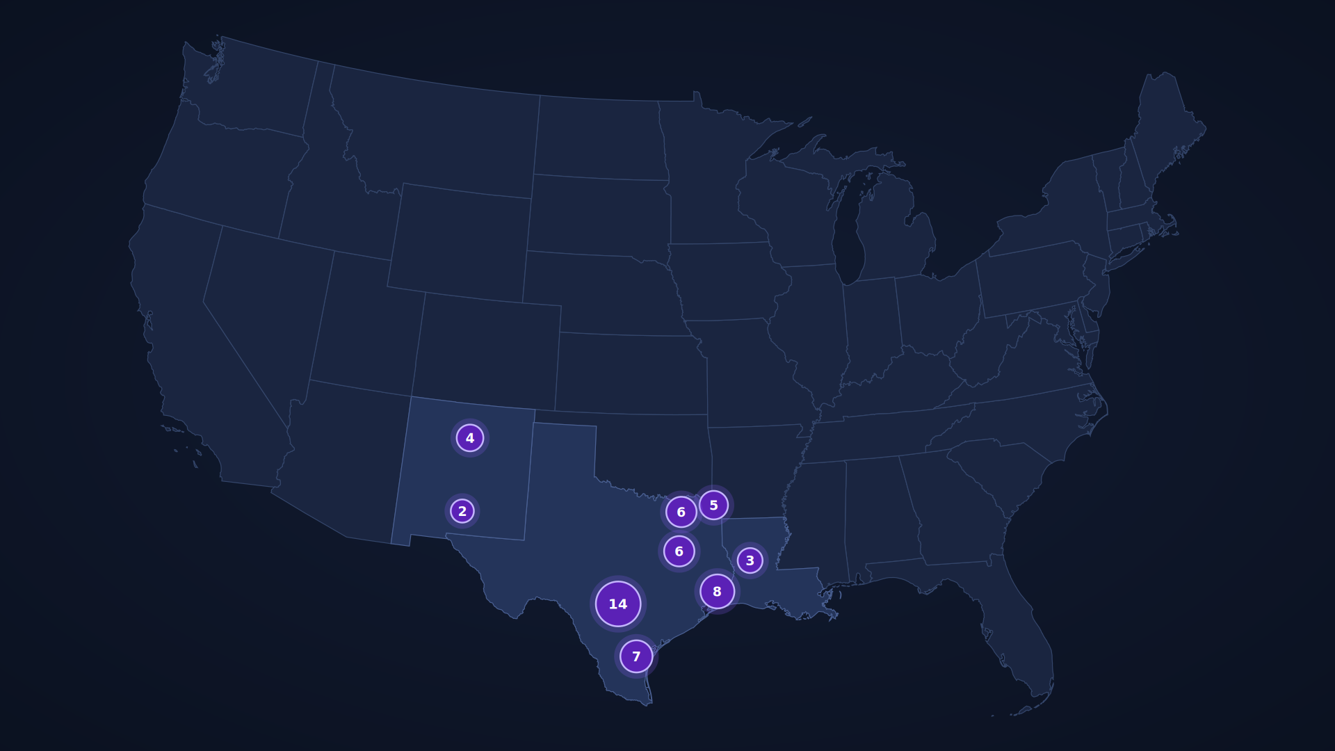US map showing CHRISTUS Health facility location clusters concentrated across Texas, New Mexico, and Louisiana.
