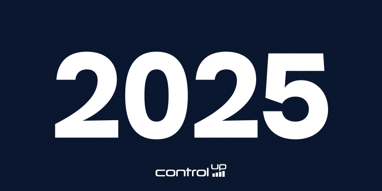 The number 2025 is displayed in a large, bold font with a pink-to-orange color gradient. Underneath is the "ControlUp" logo on a white background.