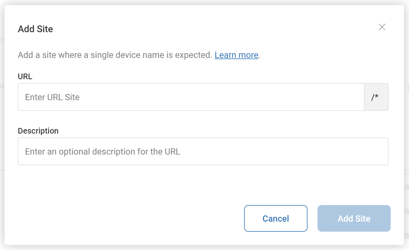 Figure 6: Add a site to Enrich