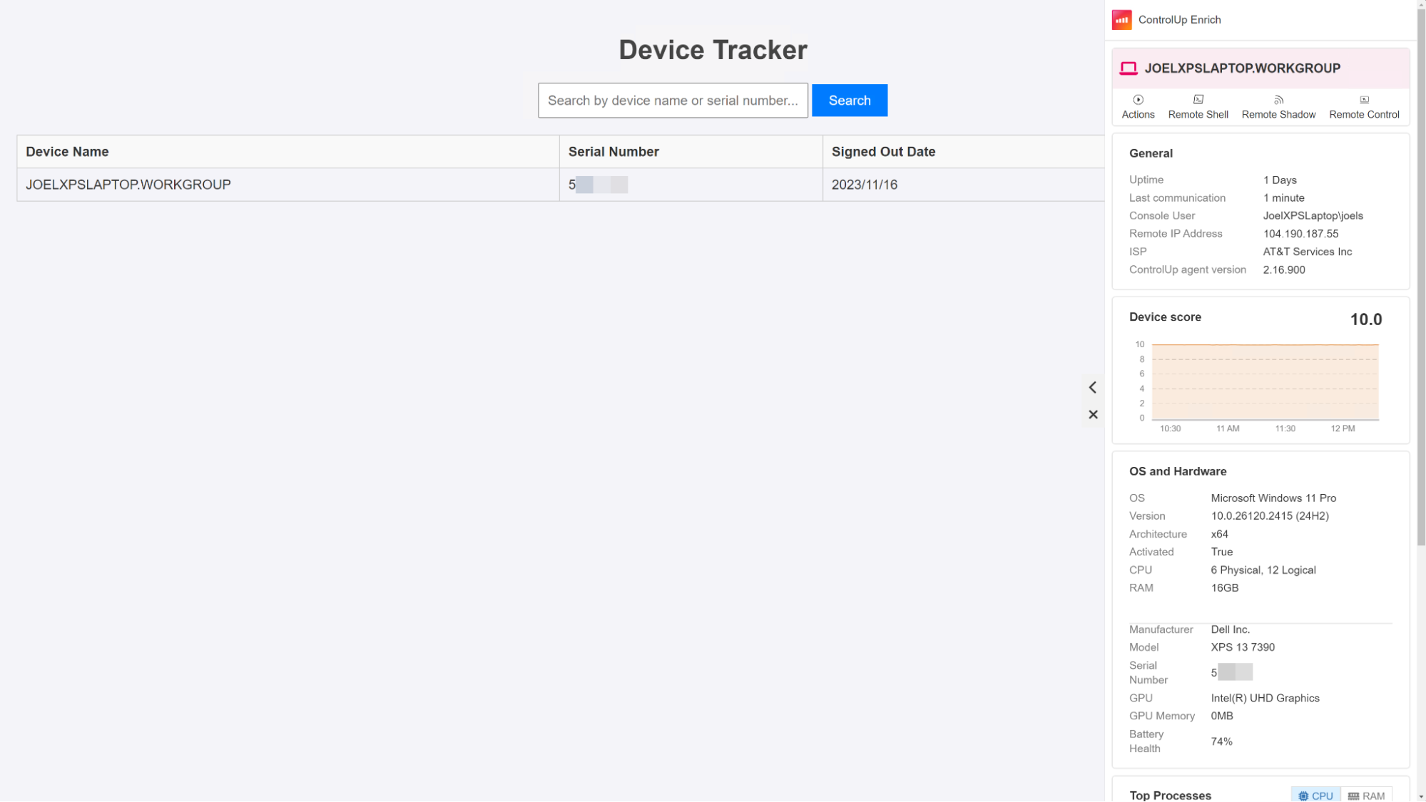 Figure 25: A locally developed web page showing some information about a device