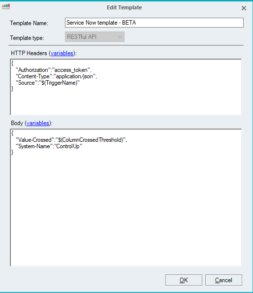 In ControlUp, you can define a template with the required parameters given to you by the service you want to use.