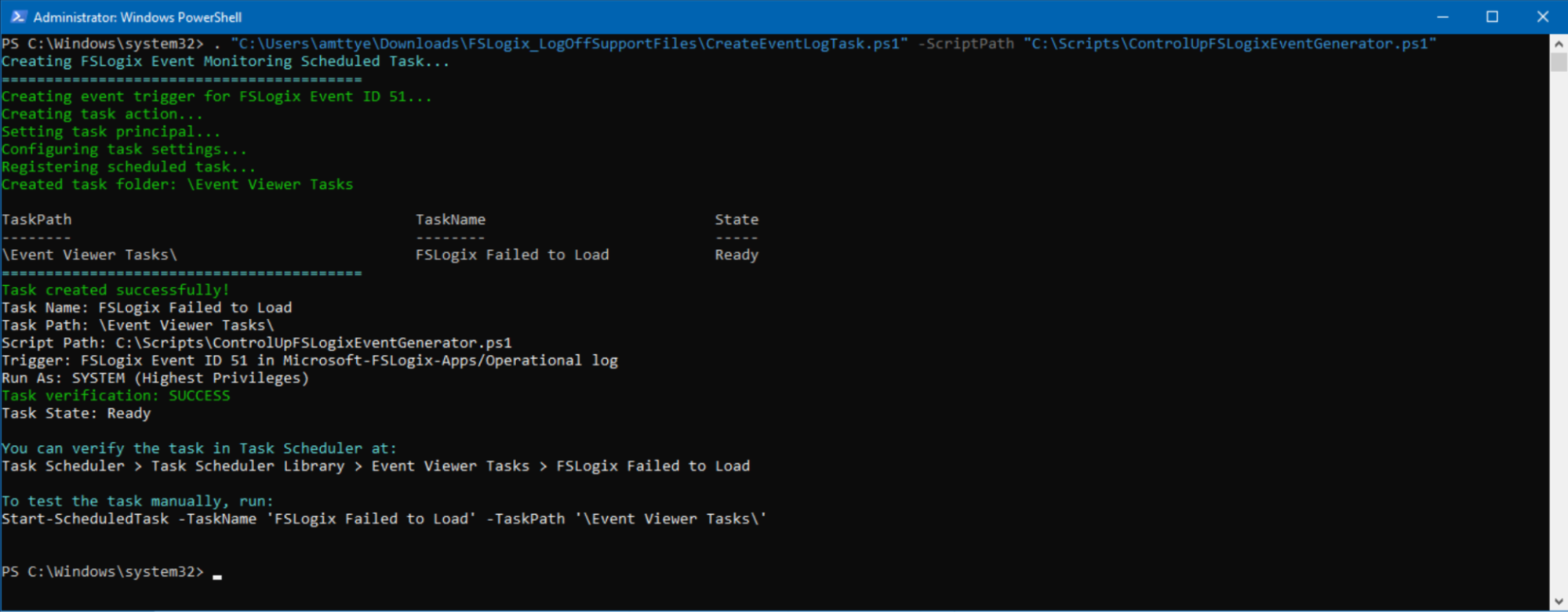Showing successful output of running the Event Generator script