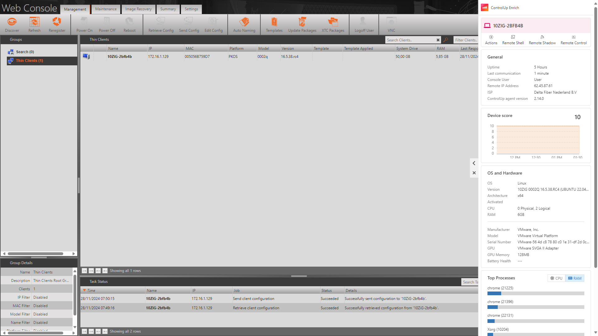 Figure 16: ControlUp picked up the device name in the 10ZiG console