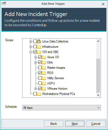 With the release of ControlUp for VDI v8.6.5, you can now target multiple folders with triggers.