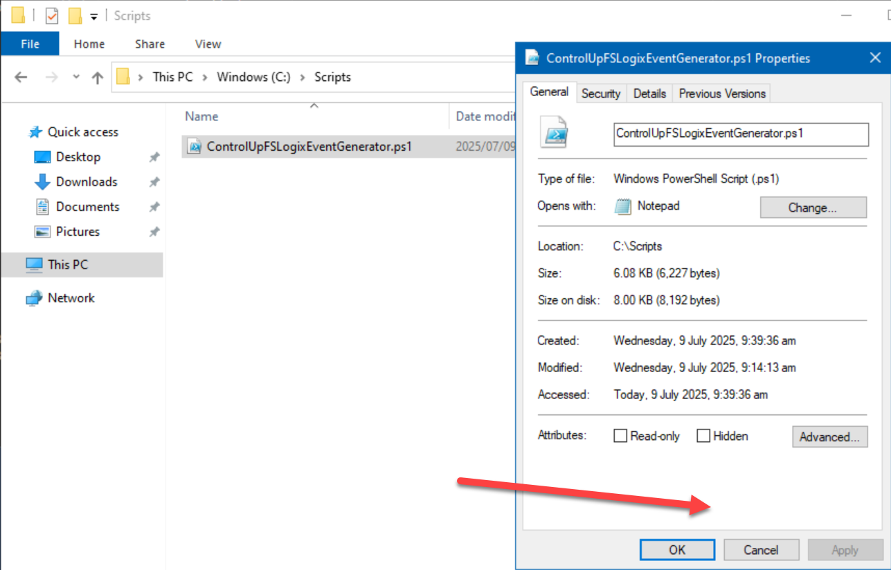 Showing the properties of a powershell script to ensure it's not set as "Blocked"