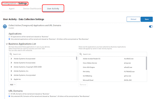 ControlUp for Desktops User Activity Settings